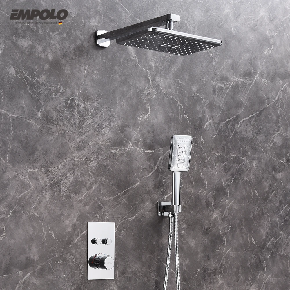 Luxury In-Wall Mounted Bathroom Shower Mixer Concealed Piano Button Thermostatic Bathroom Shower Set