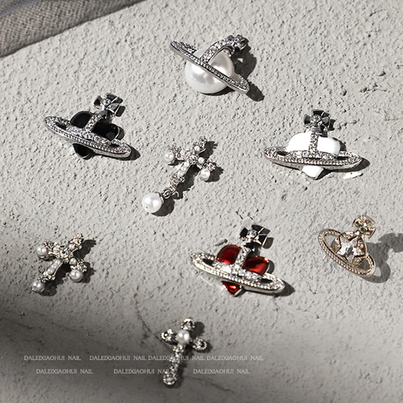 Nails Accessories Zircon Punk Saturn Heart Cross Shaped Nail Charm Decoration 3D Bling Nail Art Crystals Rhinestones