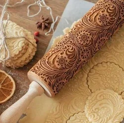 MZL Snowflake Embossing Rolling Pin Baking Cookies Fondant Cake Dough Engraved Home Roller Tools