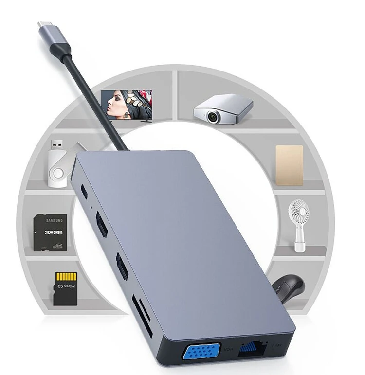 
New Multi Port 12 In 1 Hub Type-c To Usb 3.1 Adaptor Docking Station For Laptop 