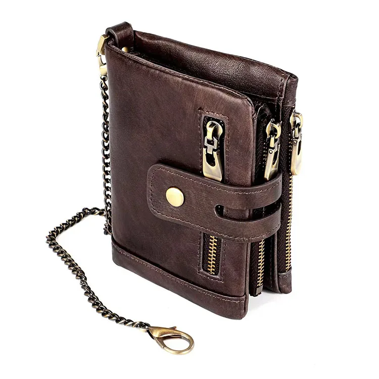 Best Selling Zipper RFID Genuine Cowhide Leather wallet male Luxury Purse Leather Wallets Vintage Gents Mens Slim Wallet