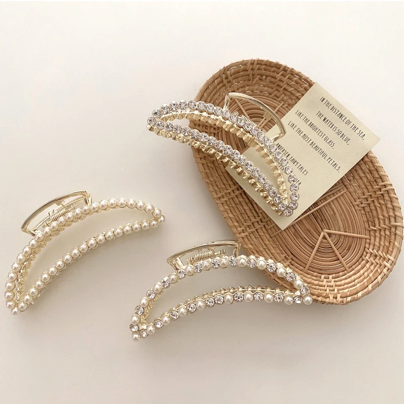 
Metal pearl rhinestone simple and versatile pan hair basic hair accessories grab hair clip 