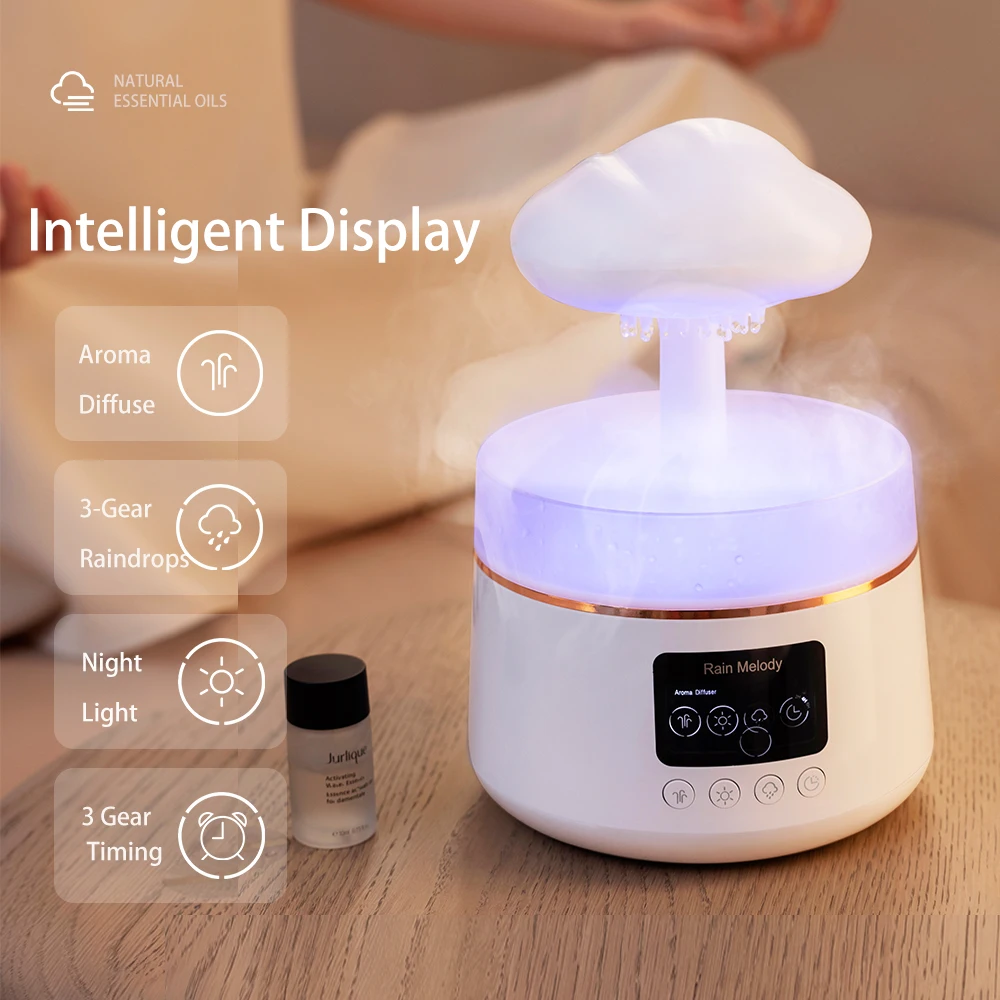 Customized  Air Essential Oil Ultrasonic Rain Cloud Mushroom Raindrop Aroma diffuser Humidifier with smart speaker