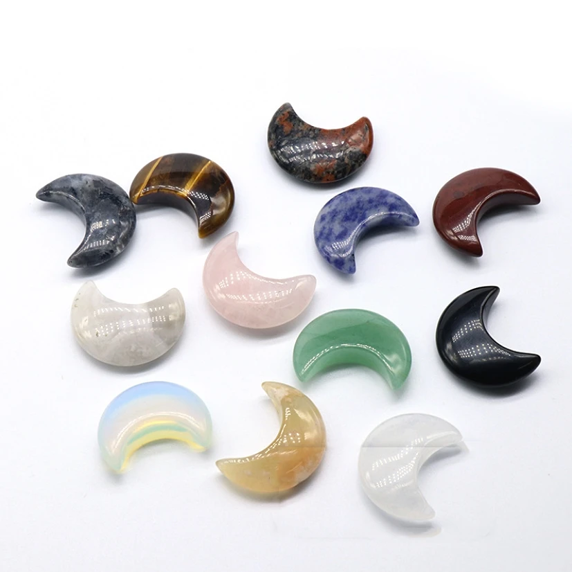 Wholesale Natural 30mm Gemstone stone moon shaped crystal Hand Carved Mini Crystal Moon for sale