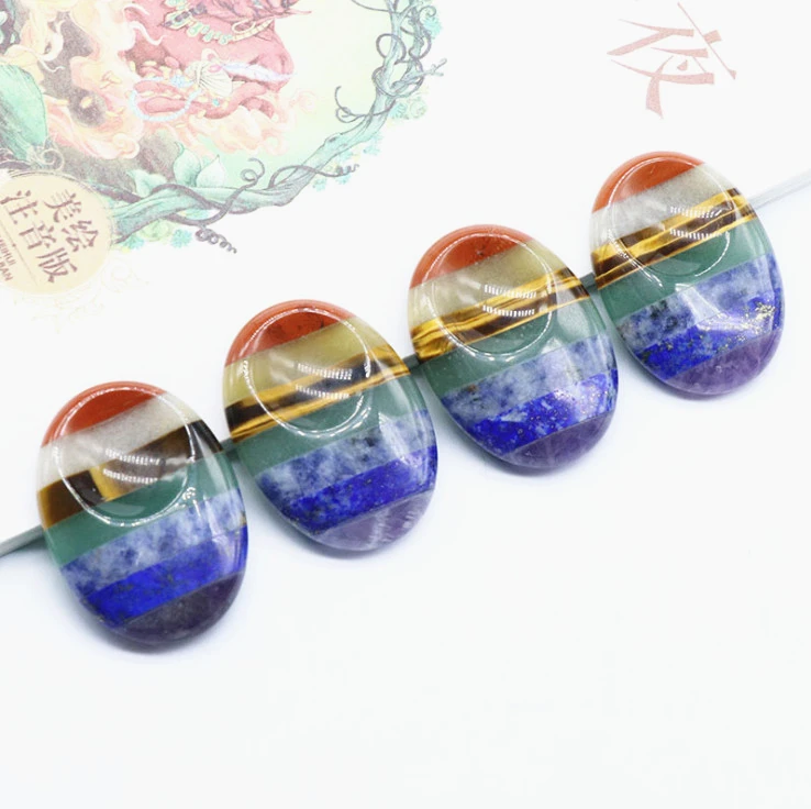 Wholesale 7 Colorful Thumb Chakra Worry Stone Oval Polished Palm Pocket Healing Energy Crystal Massage Stones
