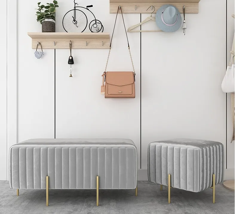 
2021 Velvet Stool Chairs And Ottoman Shoe Stool With Metal Legs 