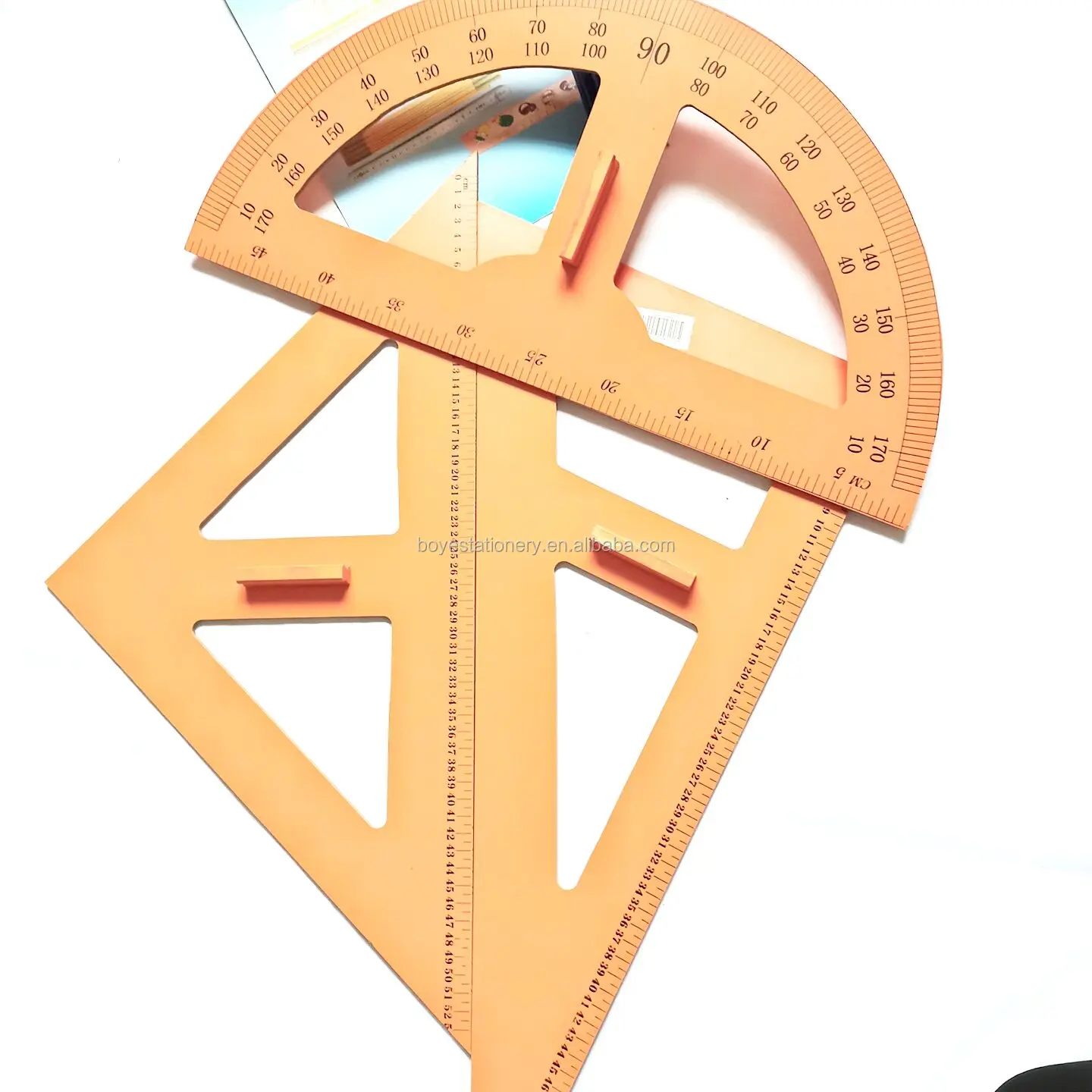 Wholesale school stationery wood school ruler geometric protractor triangle school teaching wooden ruler woodworking compass