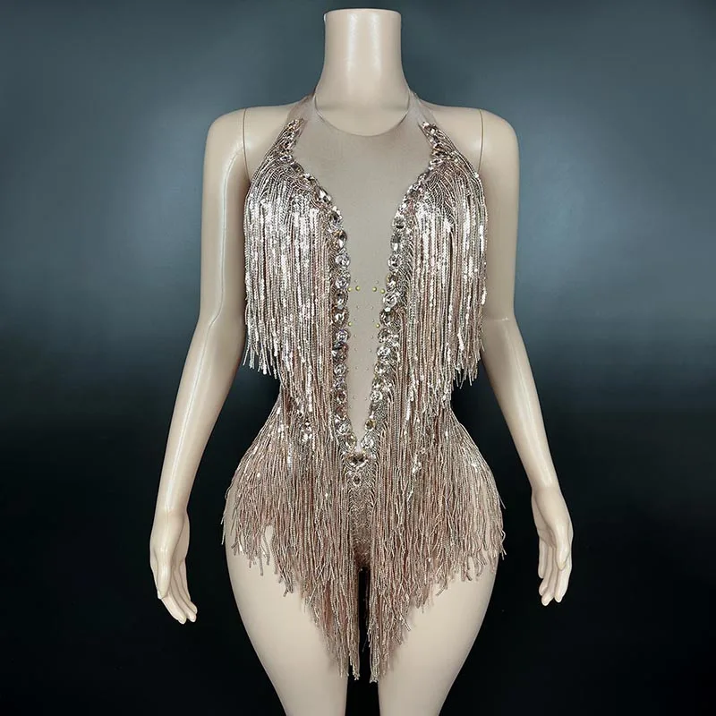 NOVANCE Y2785-G Dropshipping Productos 2024 Rhinestone Tassel Dress for Dance Backless Beach Dress for Party