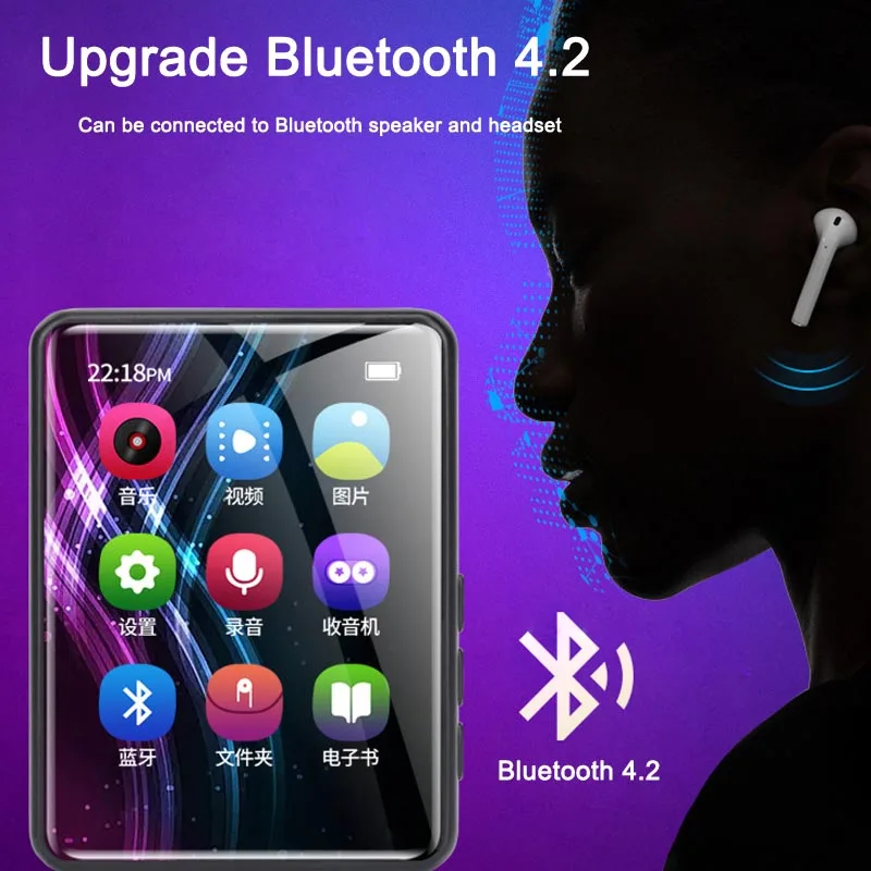 X6 2.4 inch Mini MP3 Player Blue tooth HD Touch Screen External Playback Music Player HiFi Sound MP4 MP5 Video Portable Player