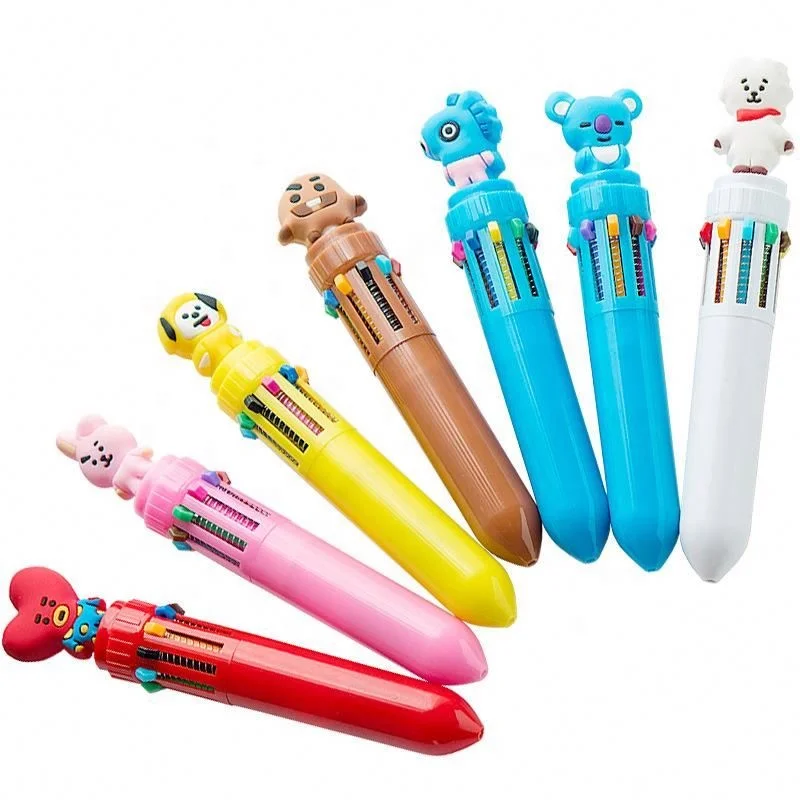 promotion Cute little animal ten color ball-point pen creative fairy 10 color press bullet ballpoint pen with custom logo