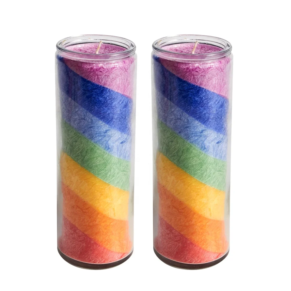 China Wholesale rainbow Colorful Candle Glass Jar Catholic Religious Candles 7 Day Candles