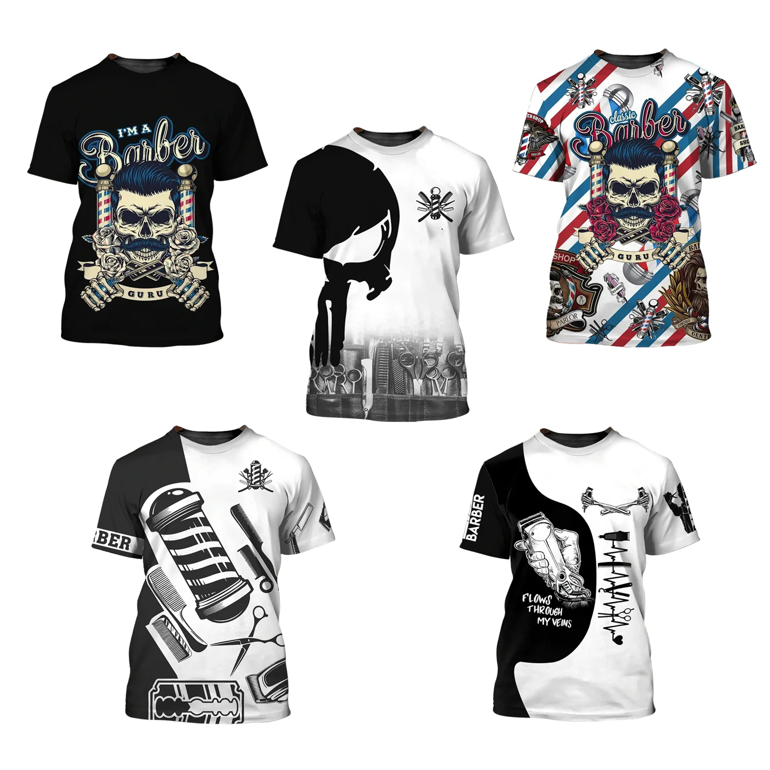 Professional Salon Barber Apparel T-shirt Design Custom Logo Barber Shop Old School Hair Cutting Barber Uniform T Shirts For Men