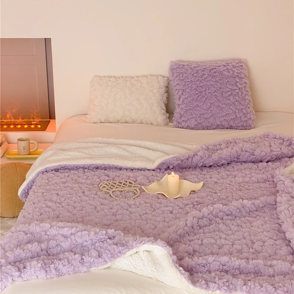 Wholesale Winter Mink Faux Fur Throw Light Jacquard Flannel Blanket Baby Ripple Blanket Korea For Bedding Home New House