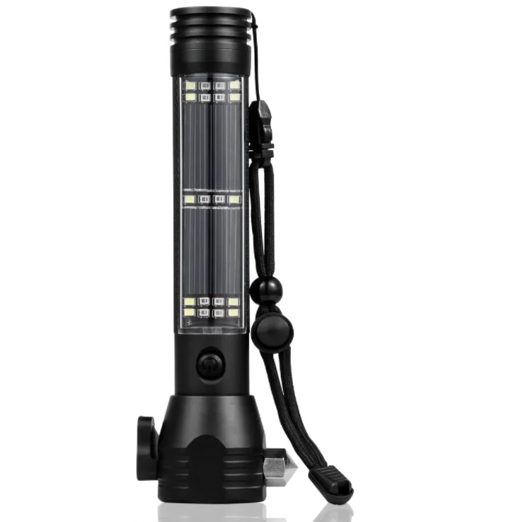 Super Bright Multifunction 4000mAh Power LED USB Rechargeable Solar Flashlights With Safety Hammer