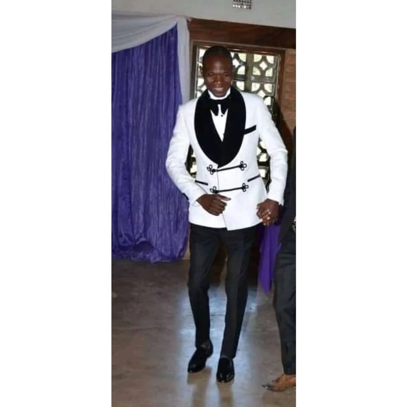 White Jacket Top Black Trousers Shawl Lapel Men Suits Prom Terno Masculino Groom Wedding Men Tuxedos Costumes Men 2022