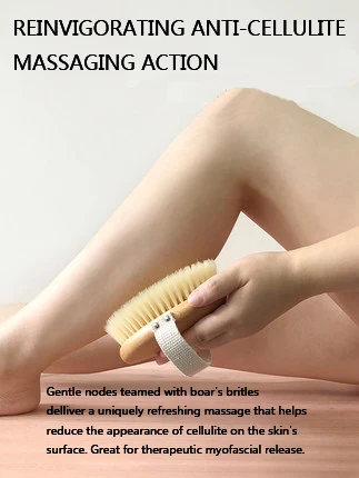 YAQI Round Wooden Scrub Bath Massage Silicone shower Brush dry body brush with Boar Bristles