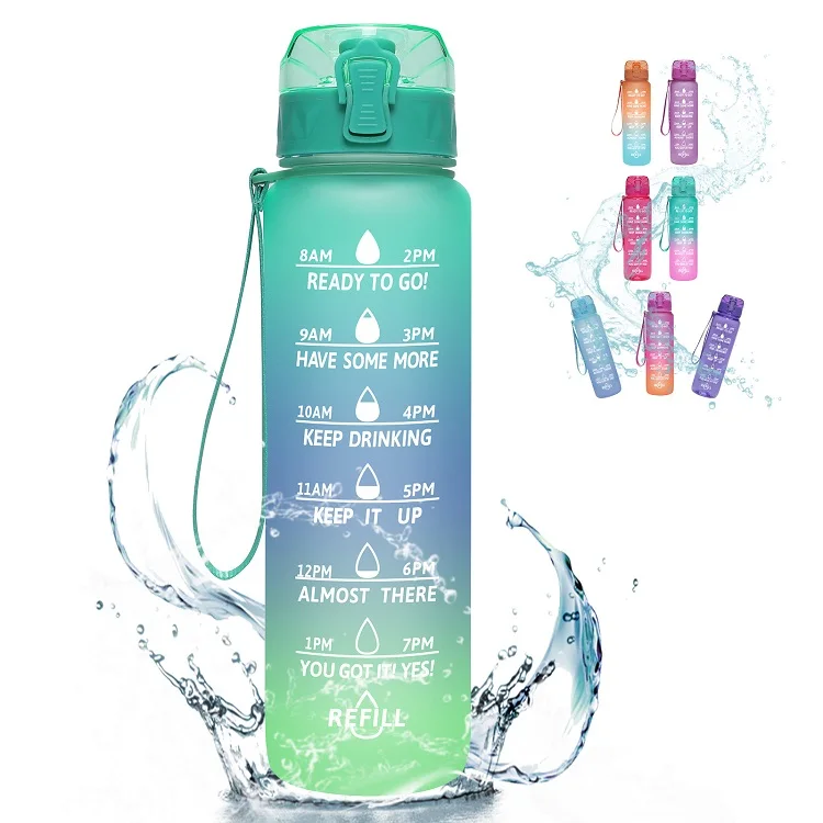 
Keepto Fitness 32Oz Tritan Bpa Free Time Marker Plastic Frosted Hot Water Motivational Water Bottle 