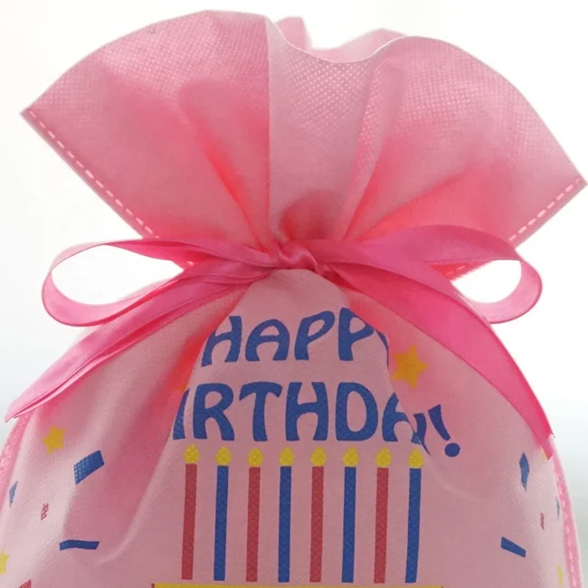 Birthday Promotional Drawstring Non Woven Fabric Bag Custom Logo Printed Drawstring Pouch Gift Bags Packaging