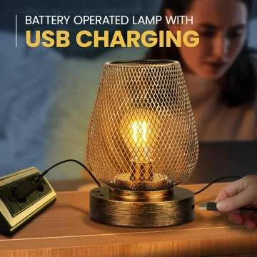 hot sale retro Lantern lamp Outdoor bedside reading usb charging Lantern Metal Cordless battery operated table lamp