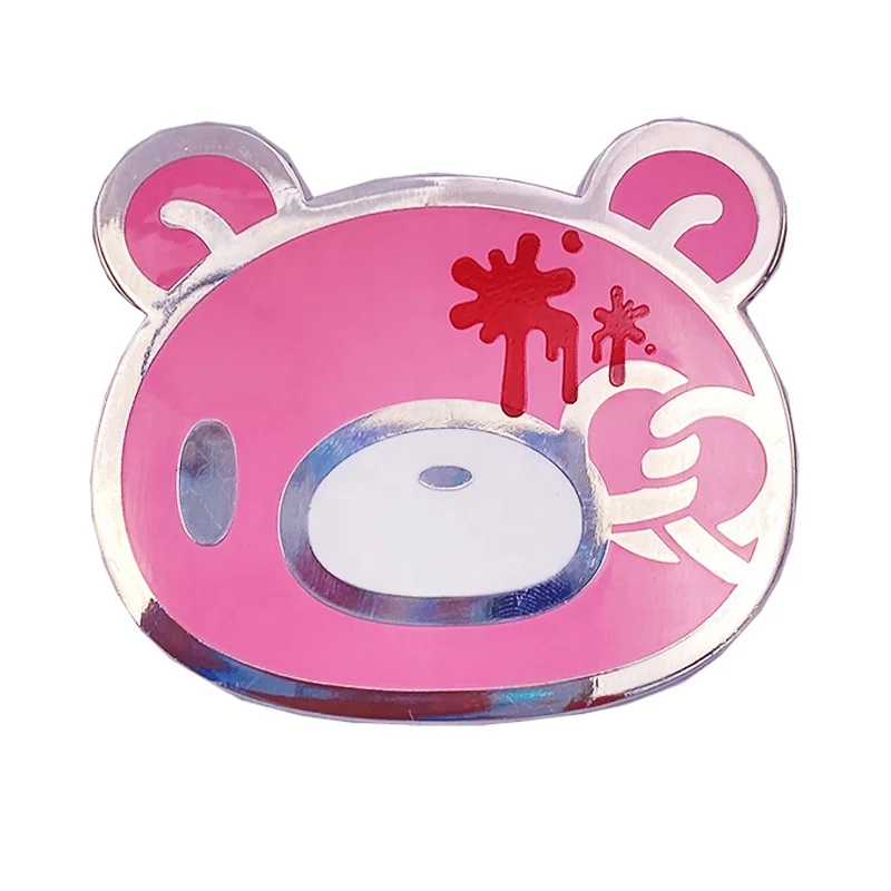 Custom Cartoon Cute Pink Bear Head Lapel Pin High Quality Scary And Cute Hard Enamel Silver Metal Badge For Clothes Bag Gift