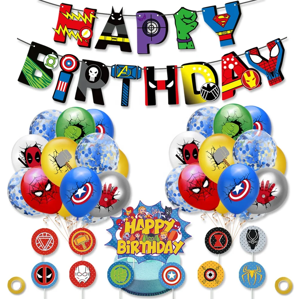 
Birthday Party Supplies Set for Kids Superhero Avengers Theme Decorations Kits Birthday Banner Balloons 