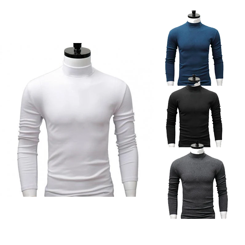 Men Wool Underwear Solid Color Half High Collar T shirt Casual Slim Long Sleeve Keep Warm Tight Shirt Inner Wear