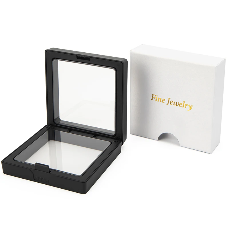 custom wholesale Clear PE Film small drawer 3D Suspension Floating Frame Pendant Ring  jewelry box