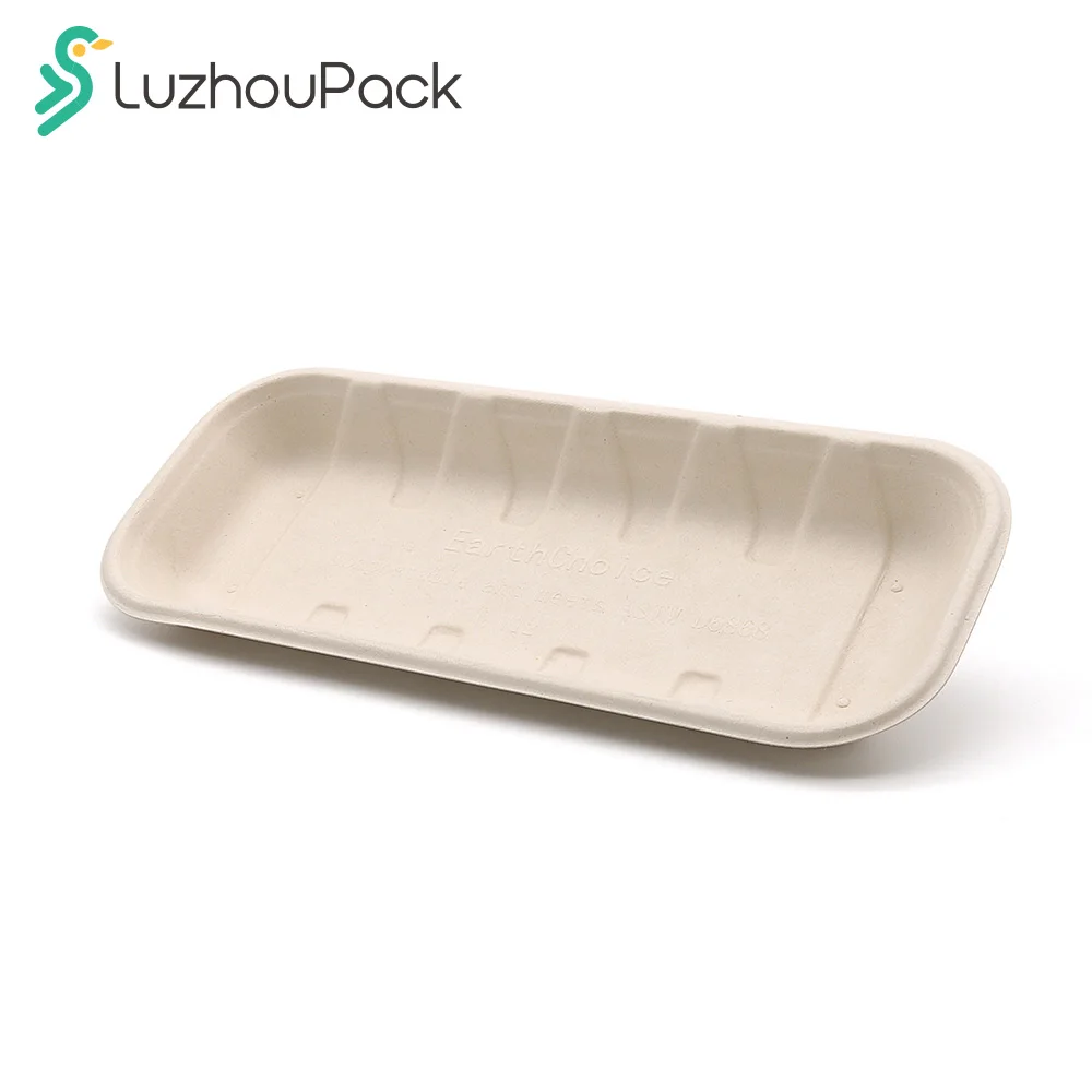 LuzhouPack Factory Direct Sale Biodegradable Sugarcane Meat Tray Disposable Party Barbecue Food Serving Tray