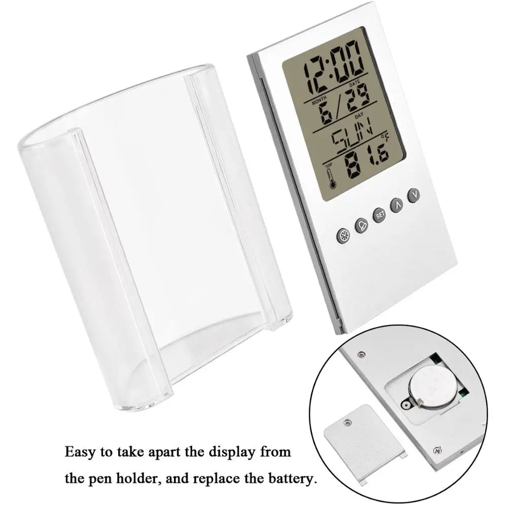 Desktop Perpetual Calendar Temperature LCD Electronic Nurse Pen Holder with Alarm Clock for Home Office