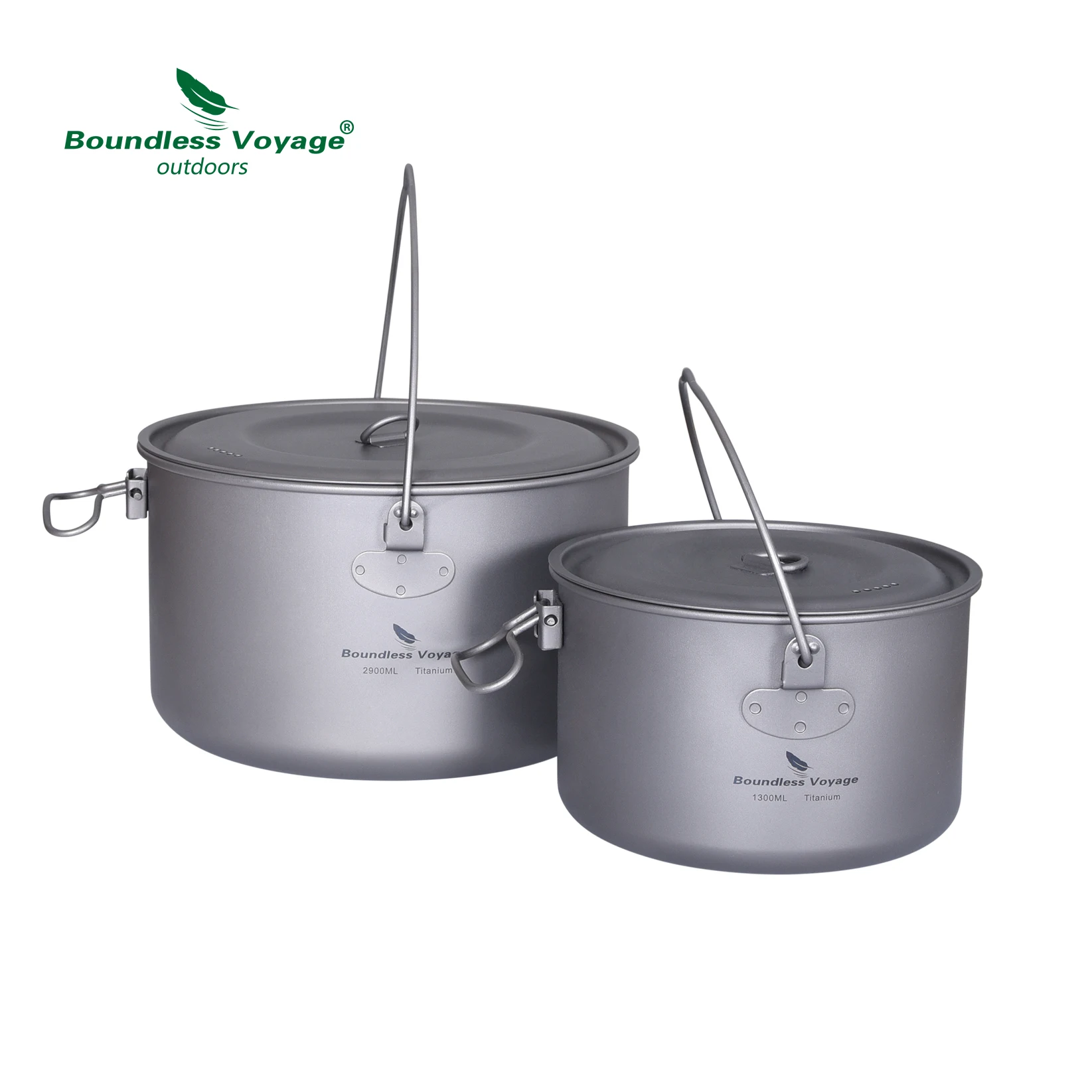 Boundless Voyage  Pure Titanium Pot 1300ml For Outdoor Camping Hiking Cooking Lightweight Cookware Soup Pot