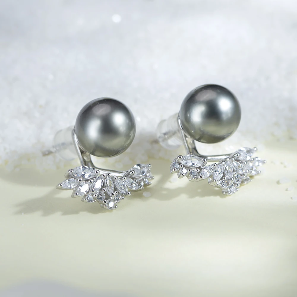Tahitian Pearl Earrings Accessories Wholesale 925 Silver Earring Jewelry Grey Natural Sea Water Pearl Earrings