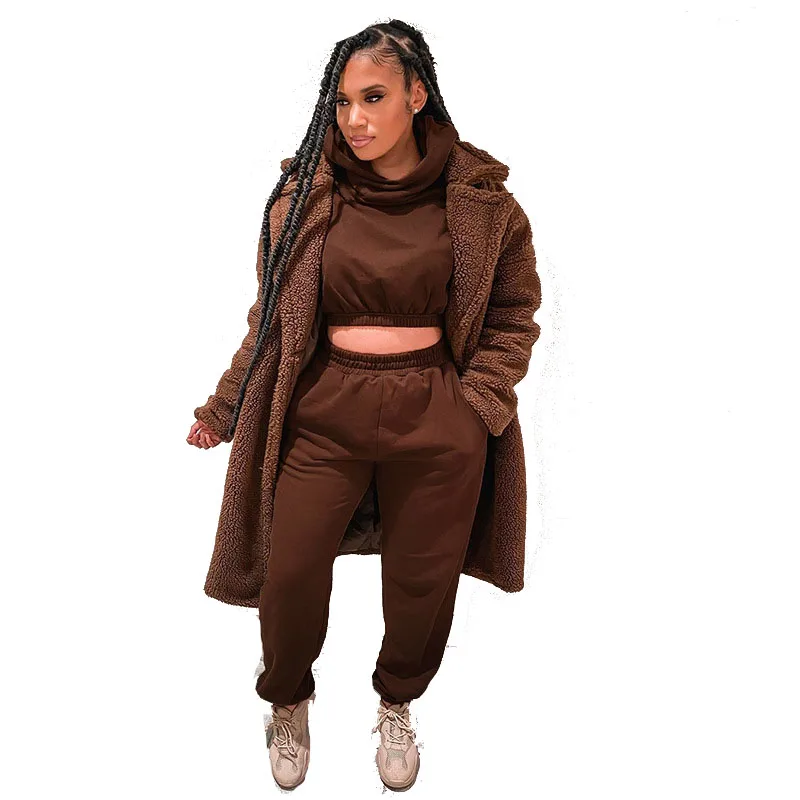 Casual Jogger Sweatsuit 2 Piece Sets  Winter Fleece Two Piece Pants Set Customize Women Jogging Suits