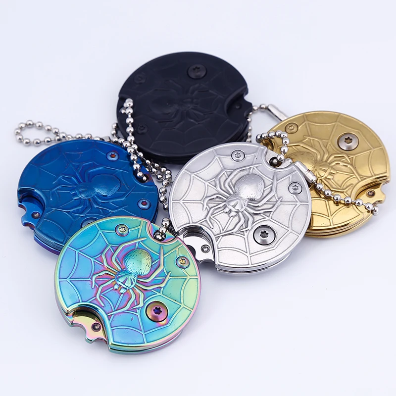 Creative Coin-shape Spider Mini EDC Outdoor KeyChain Pocket Knife Valentines Gift For Man