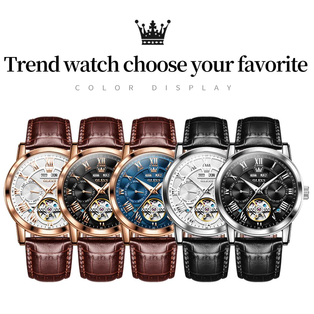 OLEVS 6668 Luxury Wrist Men Watch Waterproof Sport Leather Automatic Mens Mechanical Watches For Men