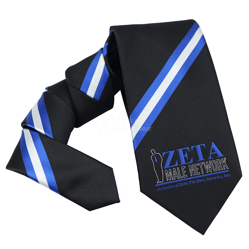 Black Navy Blue Personalized Mens Striped Ties Durable Microfiber Masonic Royal Arch Zeta Male Network Brother Neck Tie Logo