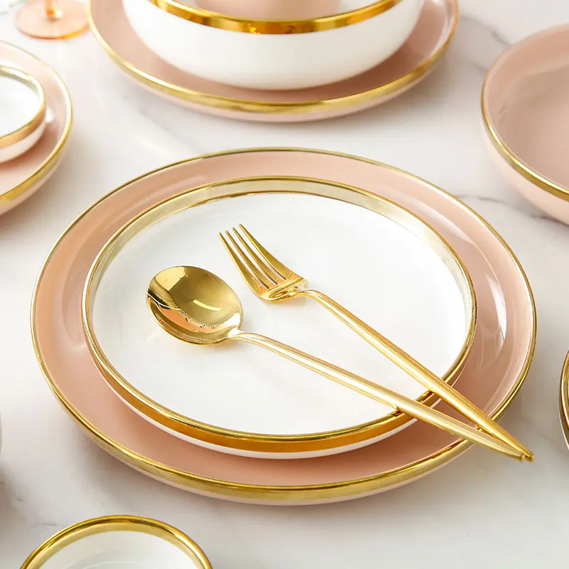 Baby Glass Plates Sets Party Tableware Crystal Fine Bone China Dinnerware Set