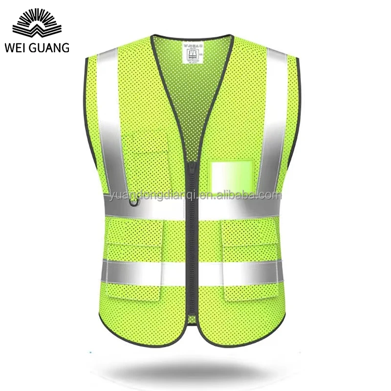 Professional High Visibility Safety Reflective Polyester Vest Green Orange Blue Navy Yellow Red Free Logo Print Mesh Jacket