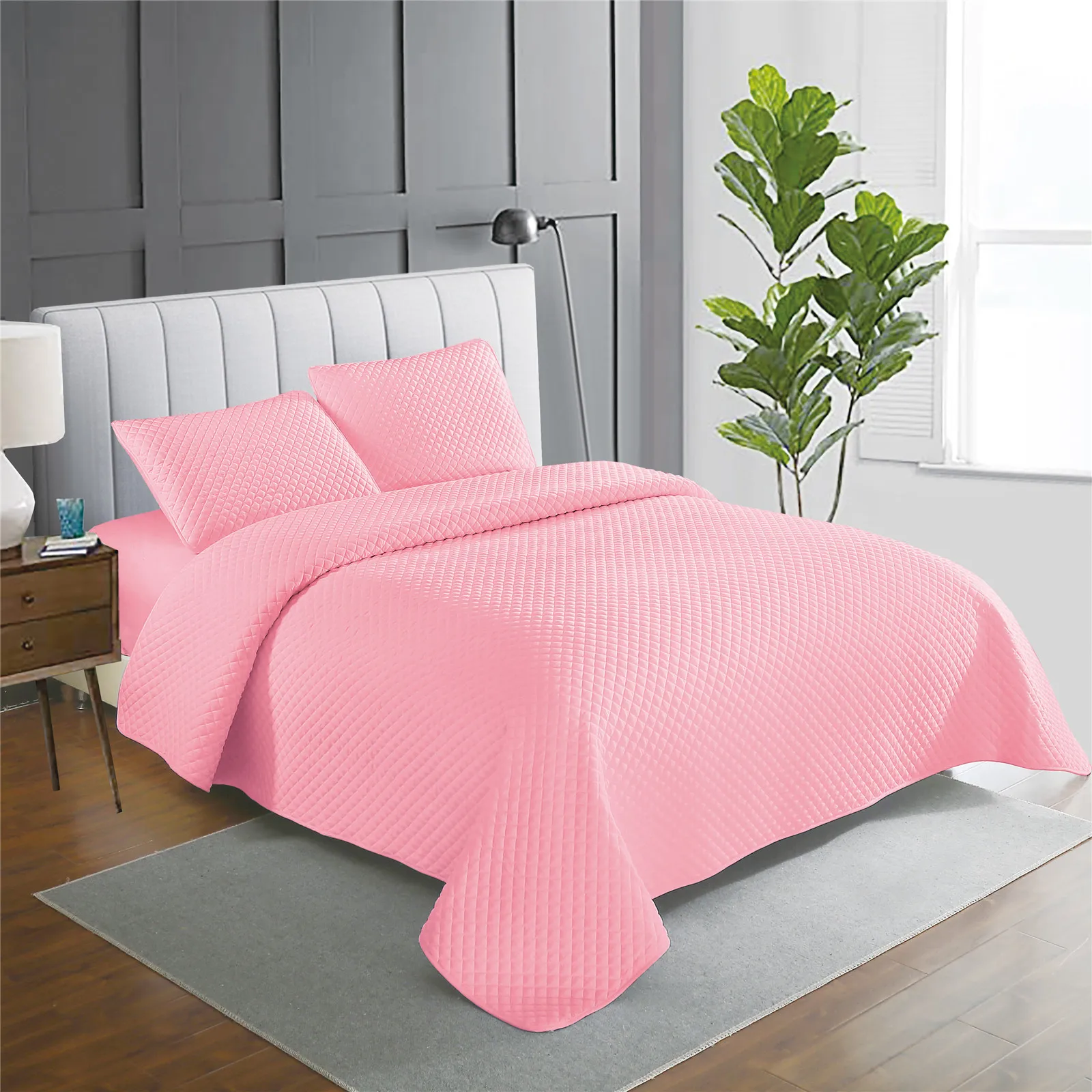 3-Piece Bedspread Quilt Set Quilted Bedding Microfiber Coverlet Set with Shams,