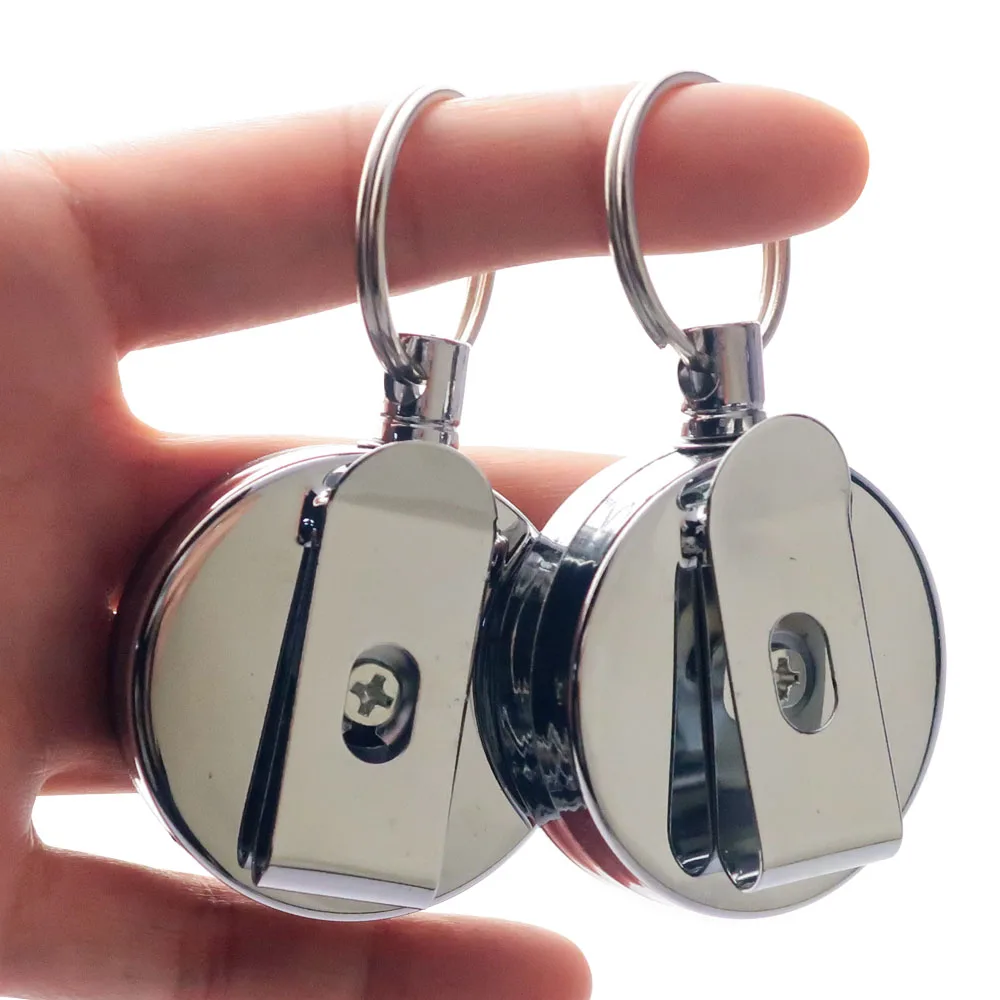 Wholesale Metal Id Badge Holder Rhinestones Clip Key Chain Badge Bling Retractable Badge Holder Reel For Name Card Keychain