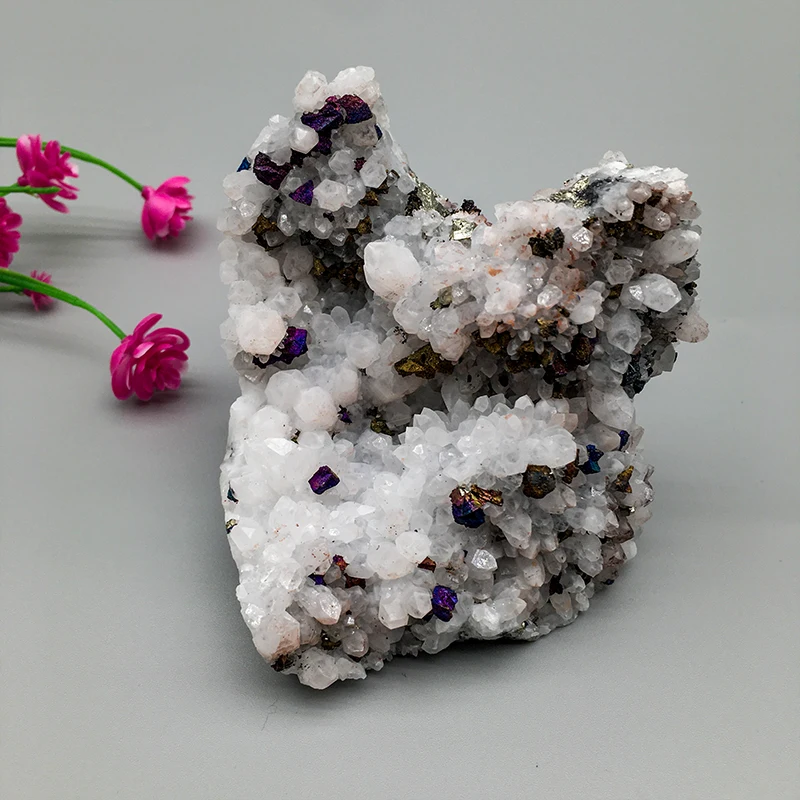 Beautiful Natural Rock Chalcopyrite Crystal Cluster Rough Pyrite Mineral Specimen crystal colourful copper for decoration