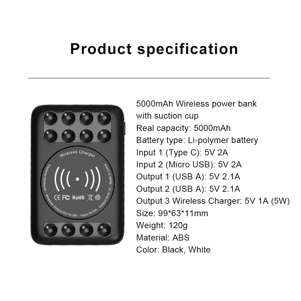 New Mobile Phone Accessories Black White 5000mAh Portable Wireless Charger Power Bank