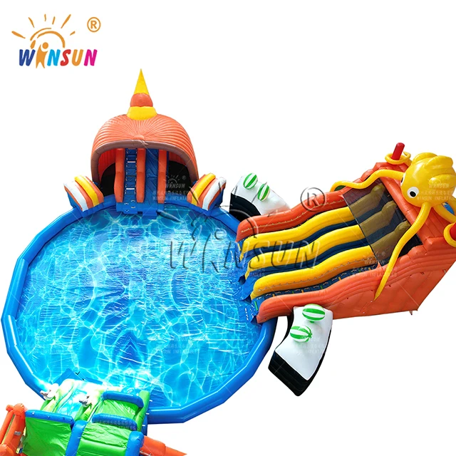 WINSUN giant fun water park city amusement Children water park inflatable water slide with big pool for sale  outdoor