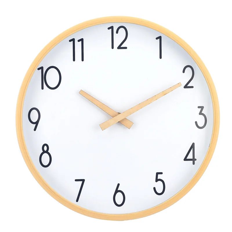 12inch Silent Round Wood Wall Clock Battery Operated Non-Ticking Decorative Kitchen Home Office Bedroom