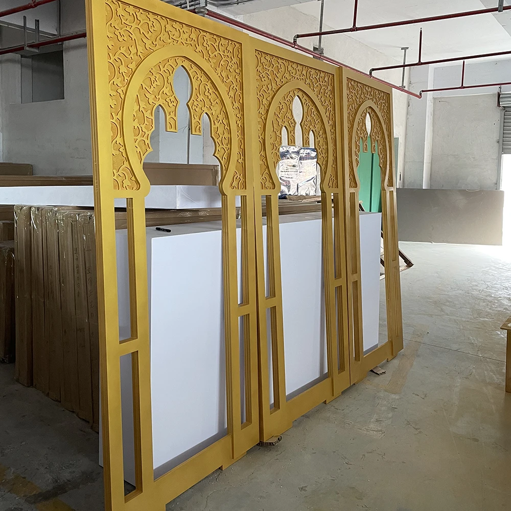 Ceremony Entrance Backdrop Stage Decoration Chuppah Pillars Gold Arch Door Shape Wedding Backdrop Event Decor