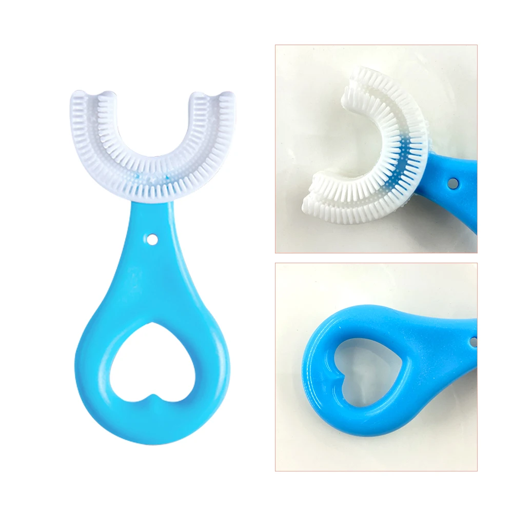 Hot Sale Food Grade Silica Gel Manual Cleaning 45  Pasteurization Wrapped Brushing U Shape Baby  Toothbrush