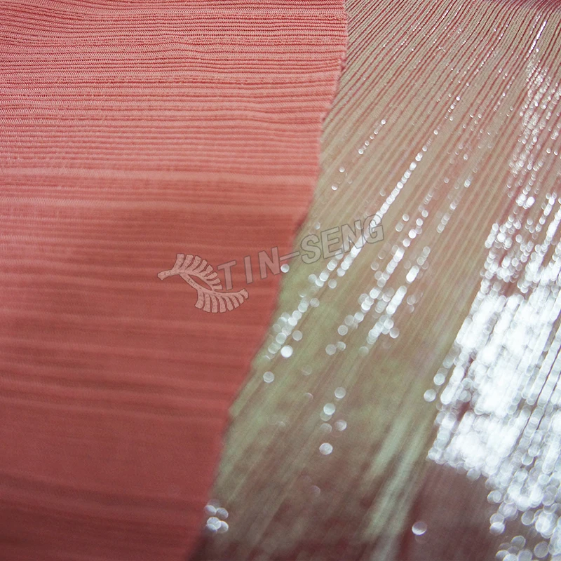 Holographic Pink Glitter Fabric , Ribbed FDY FOIL fabric for party Dress