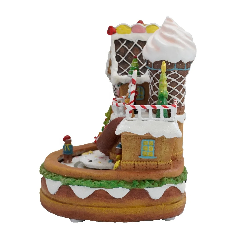 New Arrival Musical Resin Gingerbread House with LED Light Movement Christmas Village 2024 Decoration