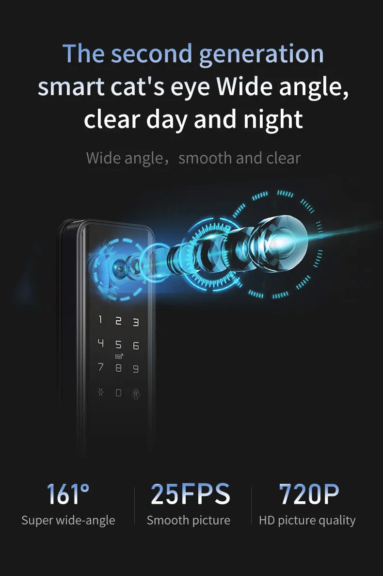 Lifelibero Tuya Wifi Safe Metal With Cat Eye Build In Camera Keyless Entry Door Lock For Smart Bathroom