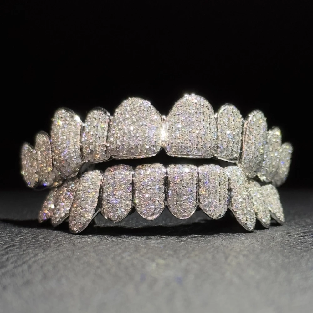 Luxury Brand Jewelry Custom Vvs Moissanite Grillz Hip Hop Iced Out Diamond 10K 14K 18K Gold 925 Silver Custom Grillz for Teeth