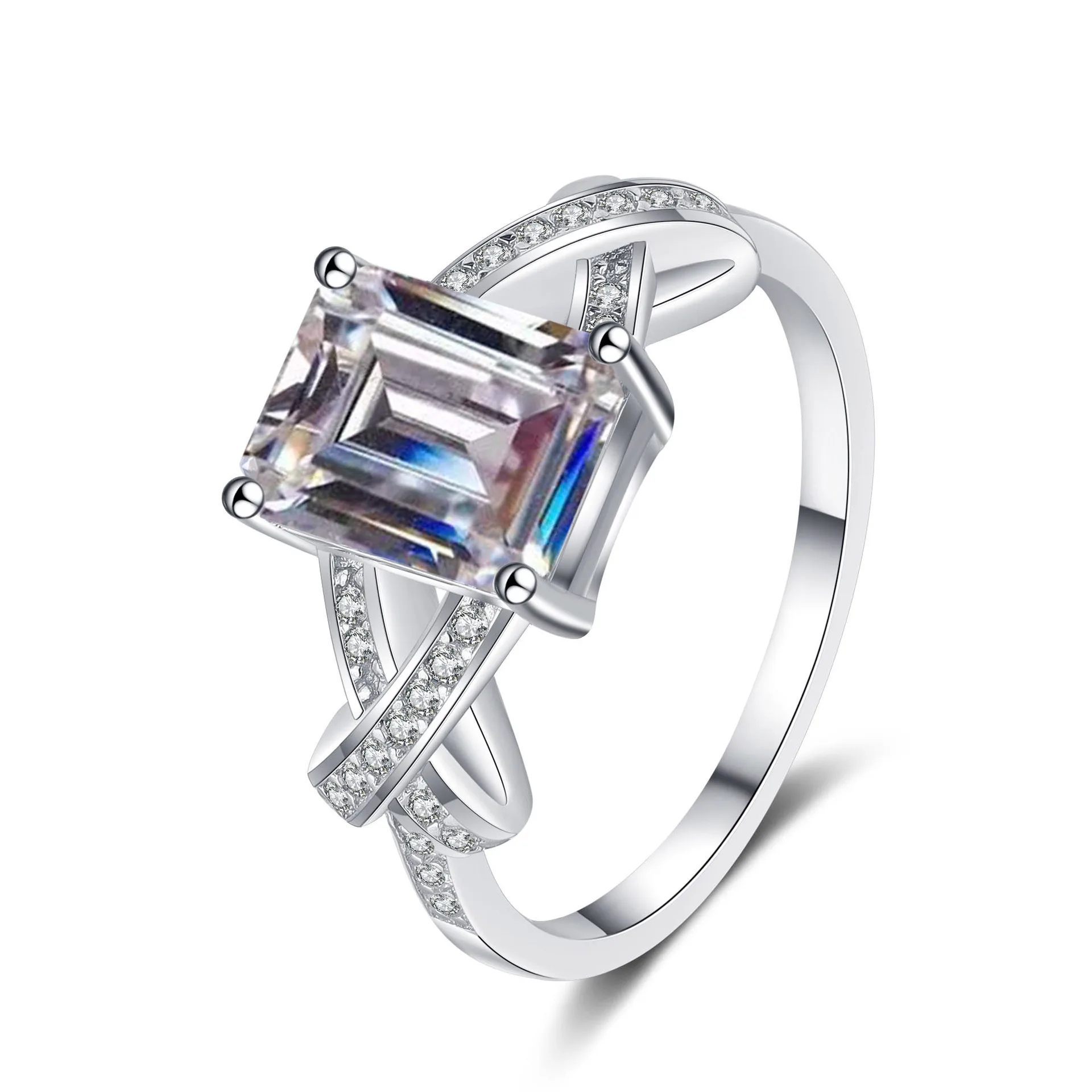 SPJ Hot Selling Fashion Jewelry Emerald Cut 3ct Cubic Zircon 925 Sterling Silver Rings for Women Classic Solitaire Ring
